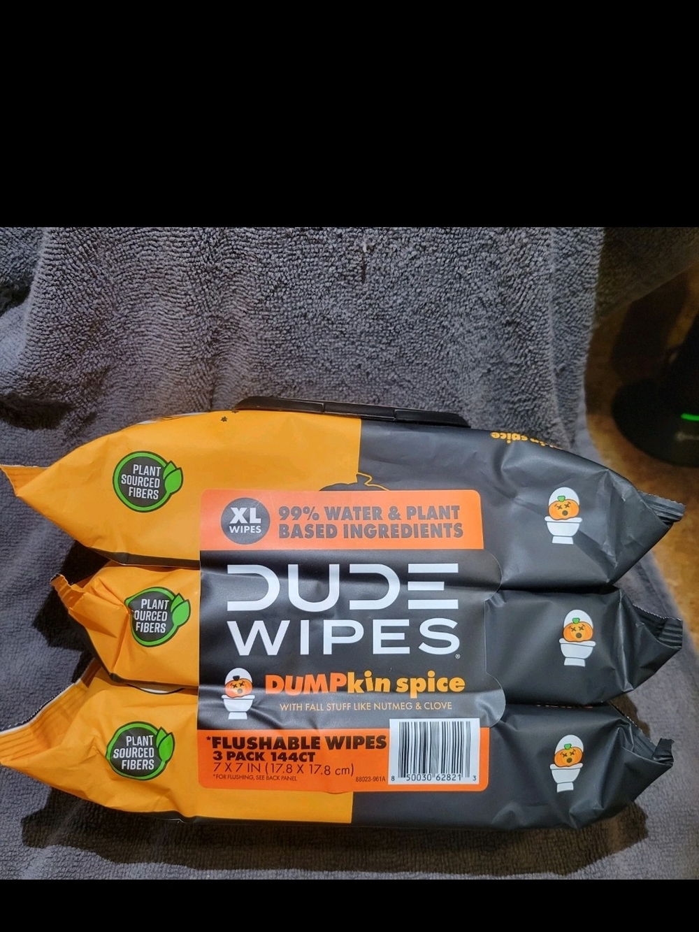 3 Pumpkin Spice Flushable Wipes - Orange & Black Pack